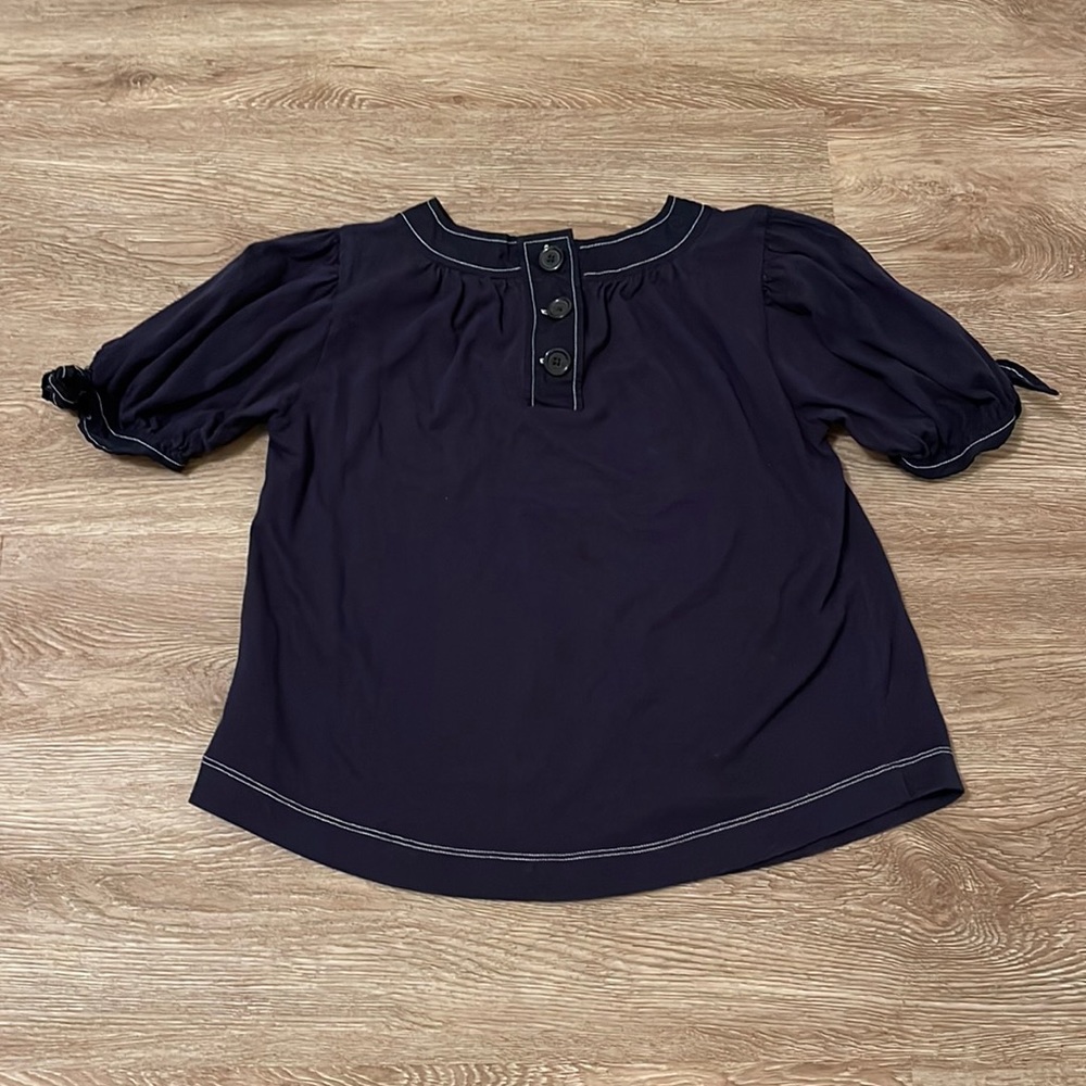 Anthropologie Rialto Navy Blue Tie Top - Picture 2 of 3